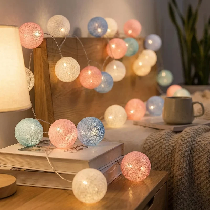 Lichtslinger met Geweven Bolletjes Warm LED Sfeerlicht voor Slaapkamer Woonkamer 20-200 Lichtpunten | Sansoti