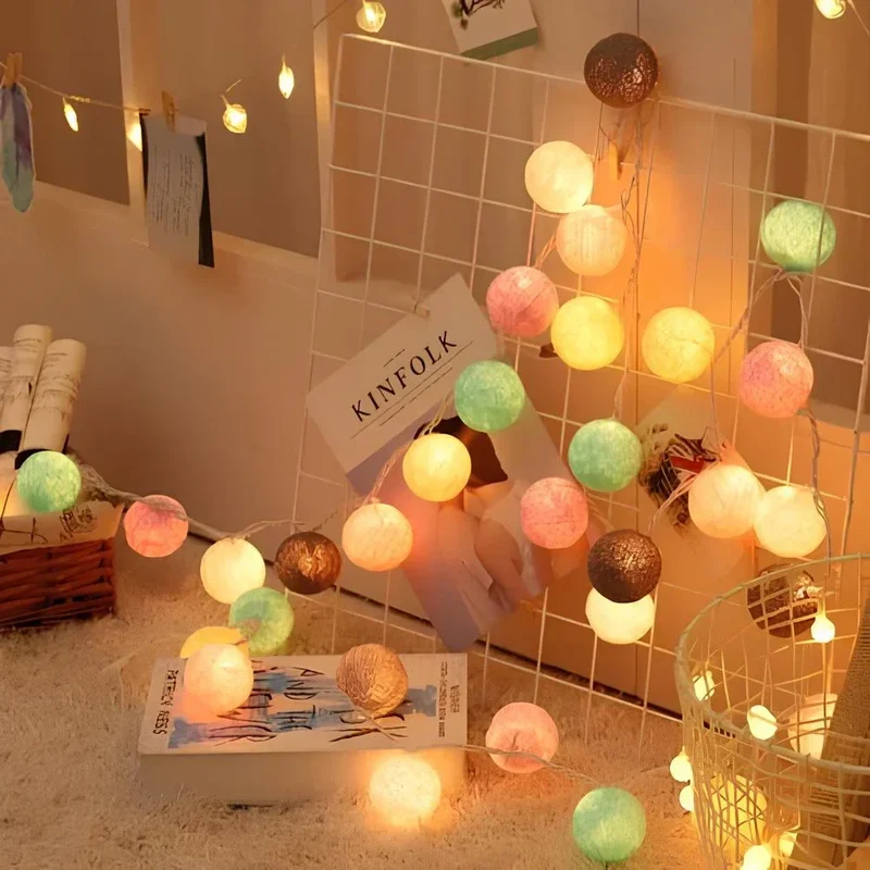 Lichtslinger met Geweven Bolletjes Warm LED Sfeerlicht voor Slaapkamer Woonkamer 20-200 Lichtpunten | Sansoti