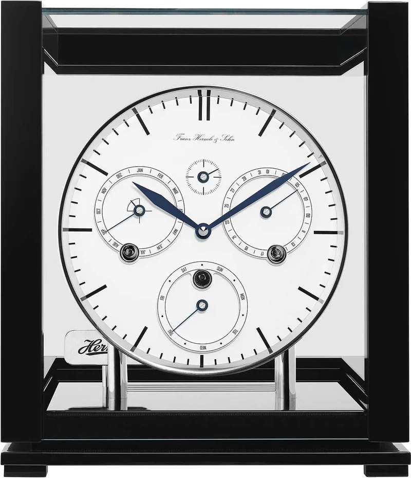 Hermle Tischuhr 29,5x25x25 cm Holz • Ewiger Kalender • Westminster Melodie