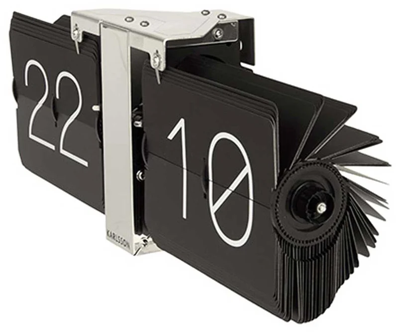 Karlsson Wanduhr 36x14x8,5 cm Stahl • Automatischer Flip-Mechanismus • Modernes Design