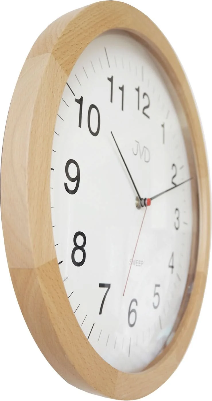 JVD Wanduhr 31 cm Ø Holz • Geräuschloses Quarzwerk • Echtholz-Design