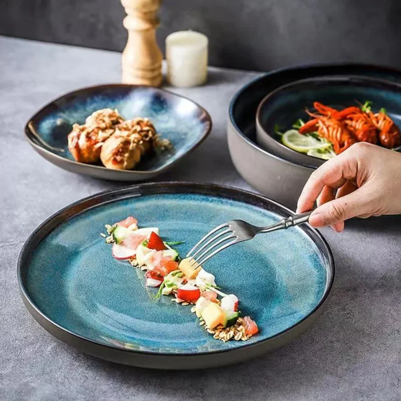 Serviesgoed Set 11-Delig Turquoise Geglazuurd Porselein Handgemaakt Rustiek Eetservies Borden Kommen Dinerborden Dessertborden | Sansoti