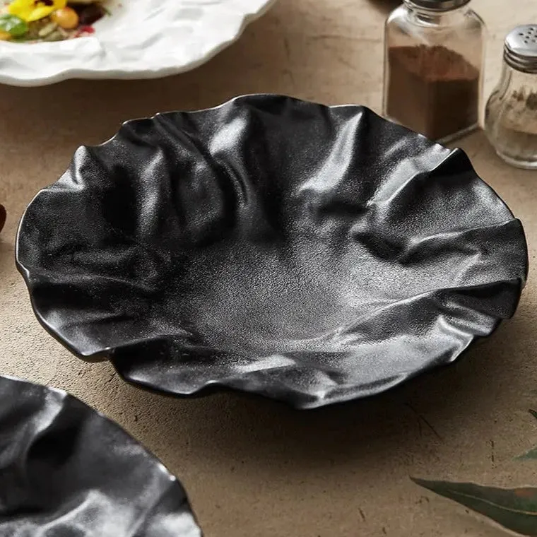 Keramische Schaal met Getijdenrimpel Effect Wit Zwart Coastal Servies 23cm 28cm | Sansoti